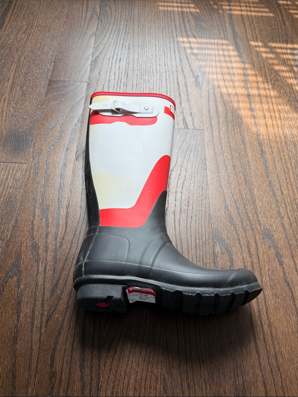 Hunter Tall Rain Boots in White, Red & Black - Picture 9 of 11